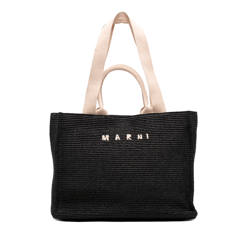 Pre-Loved Marni Raffia Effect Nylon Embroidered Logo North West Shopping Tote